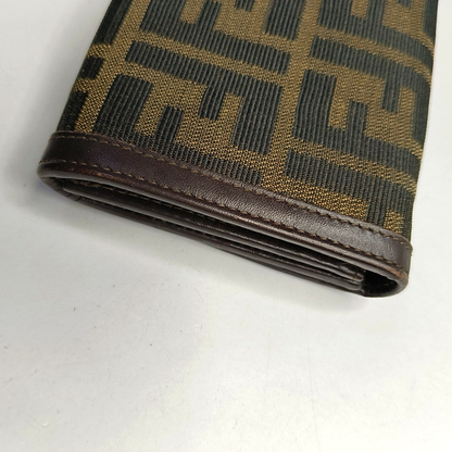 FENDI 棕色帆布双F钱包-(SKU)-952489575