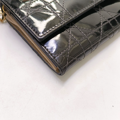 DIOR Lady Dior Black Patent Leather Wicker Pattern Quilted Handbag Golden hardware-(SKU)-954980495