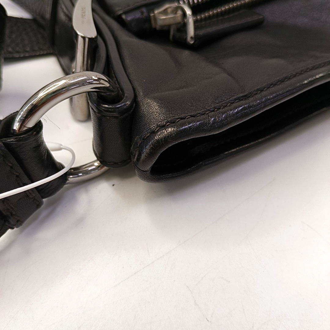 PRADA Black Leather Crossbody Bag Single Shoulder Bag Silver Hardware-(SKU)-959224503