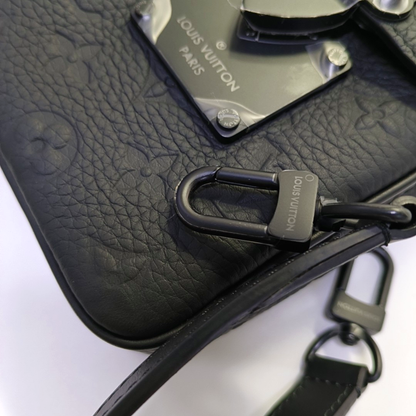 LOUIS VUITTON S LOCK Black Calfskin Monogram Vernis Crossbody Bag Shoulder Bag Handbag Removable Strap Black Hardware-(SKU)-964883000