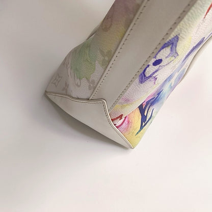 LOUIS VUITTON WEEK-END Large size white coated canvas Monogram vintage print single shoulder bag with handle, silver hardware, interior pocket, removable shoulder strap-(SKU)-965602289