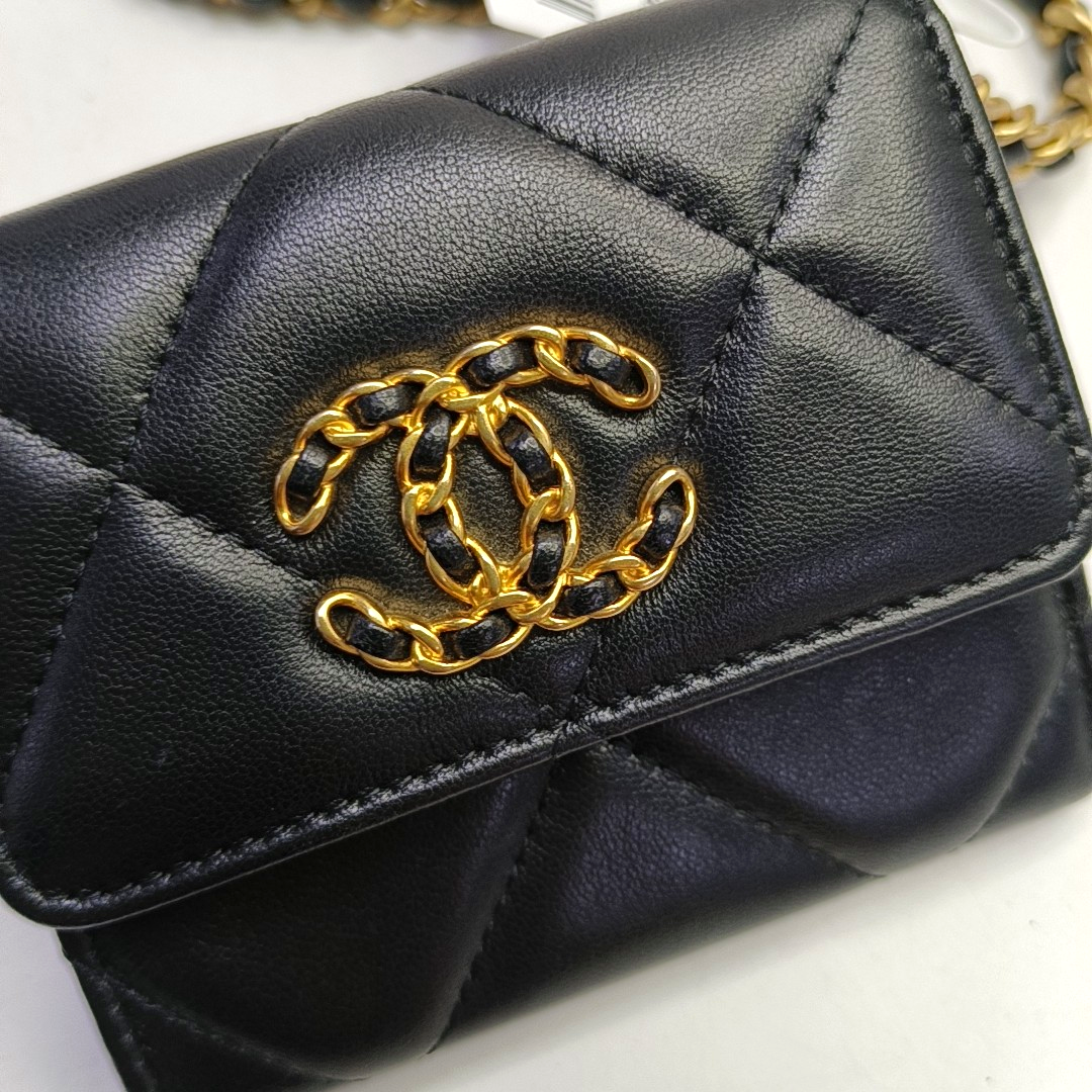CHANEL CHANEL 19 Black Sheepskin Quilted Diamond Pattern Crossbody Bag Single Shoulder Bag Golden Silver Palladium Hardware 31 Clasp-(SKU)-951093853