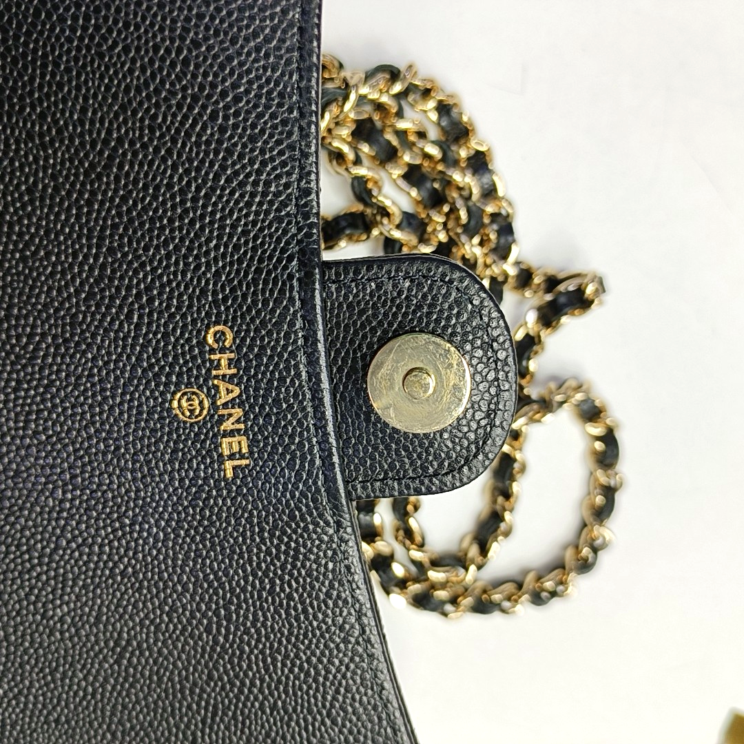 CHANEL CLASSIC FLAP Black Calfskin Quilted Cannage Shoulder Bag Gold Hardware Removable Strap-(SKU)-952640054