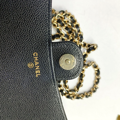 CHANEL CLASSIC FLAP Black Calfskin Quilted Cannage Shoulder Bag Gold Hardware Removable Strap-(SKU)-952640054