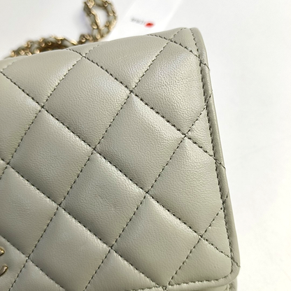 CHANEL WOC Grey Lamb Skin Quilted Crossbody Bag Single Shoulder Bag Golden Hardware-(SKU)-950142341