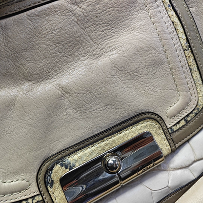 COACH Beige Leather Stamped Single Shoulder Bag Handbag Silver Hardware-(SKU)-943932252