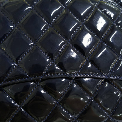 CHANEL CLASSIC FLAP Deep Blue Patent Leather Quilted Bag with Silver Hardware, 19-(SKU)-966563538