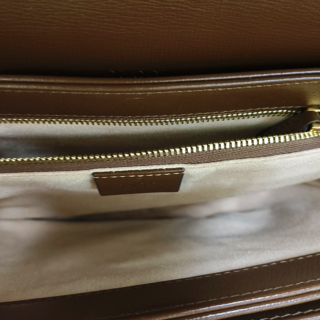 GUCCI Horsebit 1955 Small Size Khaki Coated Canvas Monogram Printed Saddle Bag Crossbody Bag Shoulder Bag Gold Hardware-(SKU)-958962620