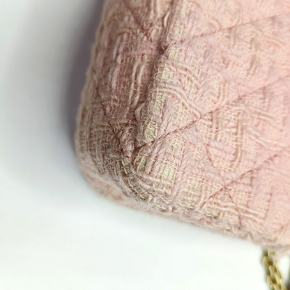 CHANEL 2.55 Small Light Pink Fabric Quilted Chain Shoulder Bag Crossbody Bag with Gold Hardware 23 Clasp-(SKU)-960446788