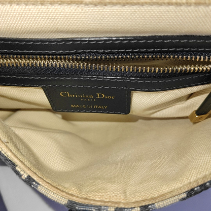 DIOR Saddle Small Size Blue Canvas Monogrammed Saddle Bag Shoulder Bag Tote Bag Golden Hardware-(SKU)-962210262