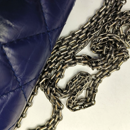 CHANEL 2.55 Large Deep Blue Vintage Calfskin Quilted Chevron Single Shoulder Bag with Palladium Hardware-(SKU)-955055136
