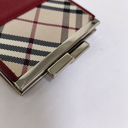 BURBERRY Red Cowhide Embossed Card Case Silver Hardware-(SKU)-942668927