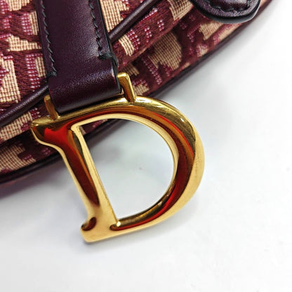 DIOR Saddle Mini Red Canvas Monogram Damier Embossed Saddle Bag, Shoulder Bag, Golden Hardware, Removable Strap-(SKU)-969254795