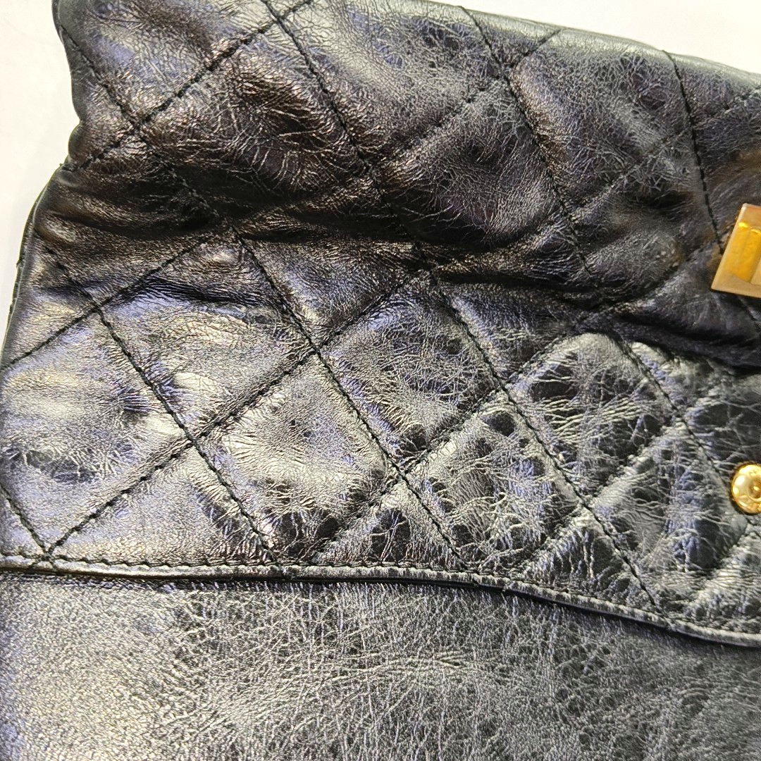 CHANEL 2.55 Black Calfskin Quilted Diamond Pattern Shoulder Bag Gold Hardware 12 Clasp-(SKU)-962208163