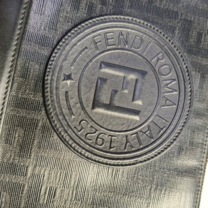 FENDI Black cowhide embossed shoulder bag crossbody bag Silver Hardware-(SKU)-944722741