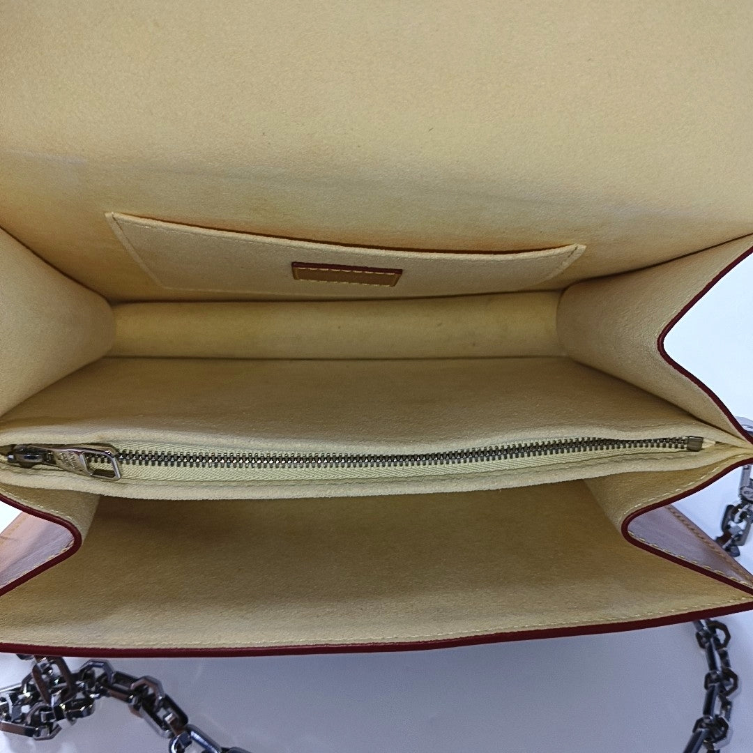 LOUIS VUITTON DAUPHINE Medium Red Calfskin Monogram Checkerboard Dauphine Single Shoulder Bag Sling Bag Silver Hardware 2 Removable Straps-(SKU)-967790529