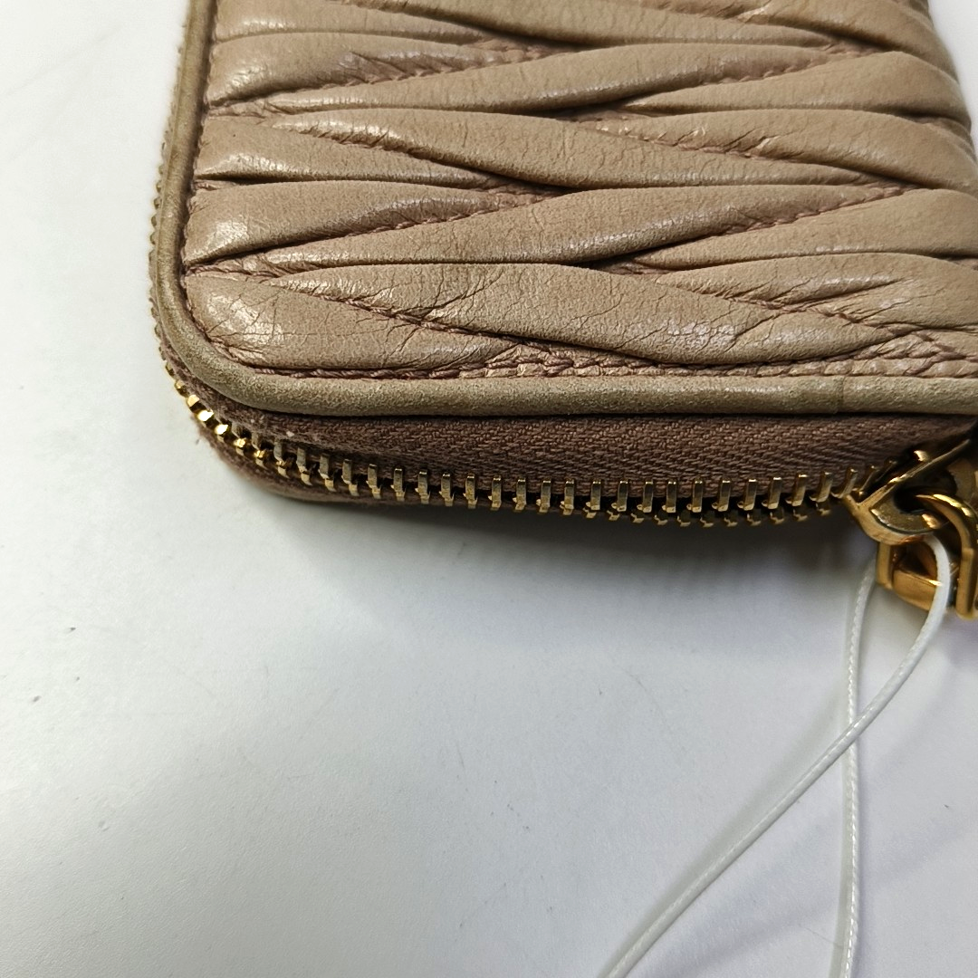 Miu Miu Beige Lamb Leather Quilted Wallet Golden hardware-(SKU)-958622078