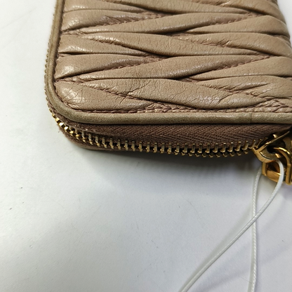Miu Miu Beige Lamb Leather Quilted Wallet Golden hardware-(SKU)-958622078