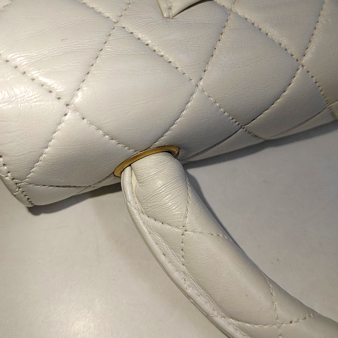 CHANEL KELLY PARENT White Calfskin Quilted Handbag with Gold Hardware, Vintage-(SKU)-931087336