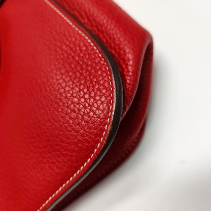 HERMÈS Halzan 31 Chili Red Clemence Leather Crossbody Bag Shoulder Bag Handbag Silver Hardware C Engraving-(SKU)-971168672
