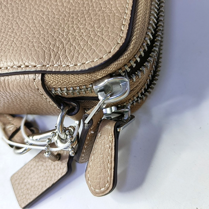 COACH Camera Bag Brown Leather Single Shoulder Bag Crossbody Bag Silver Hardware Removable shoulder strap-(SKU)-951332915