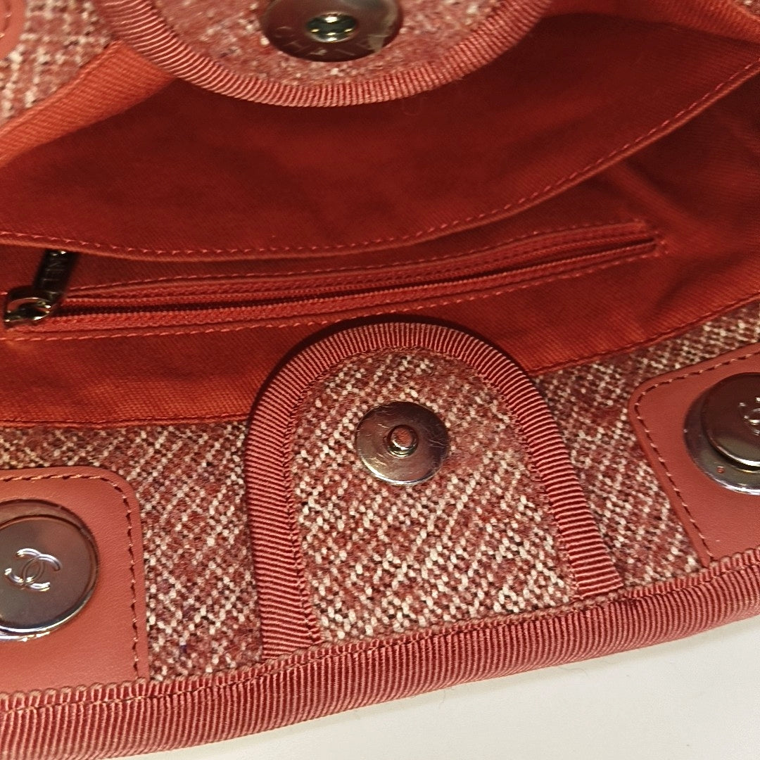 CHANEL DEAUVILLE Red Fabric Jacquard Beach Bag Single Shoulder Bag Tote Bag with Silver Hardware-(SKU)-965966407