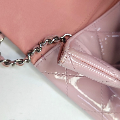 CHANEL CLASSIC FLAP Light Pink Lacquered Leather Quilted Matelassé Crossbody Shoulder Bag Handbag Gold and Silver Hardware 17 Openings-(SKU)-952358832