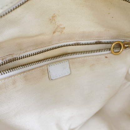 CELINE White Canvas Printed Single Shoulder Bag Handbag Golden hardware-(SKU)-13501989
