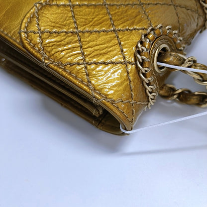 CHANEL MADISON Yellow Patent Leather Quilted Shoulder Bag, Gold Hardware, 11 Compartments-(SKU)-965813701