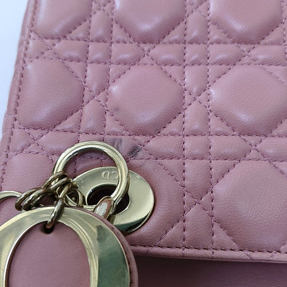 DIOR Lady Dior Small Size Pink Lamb Leather Quilted Cannage Bag with Detachable Strap-(SKU)-965734341