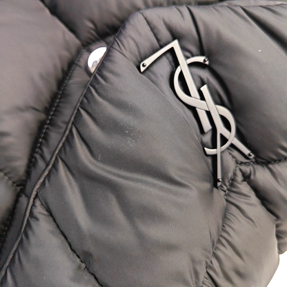 YSL PUFFER Black Fabric Quilted Single Shoulder Bag Crossbody Bag with Silver Black Hardware-(SKU)-963226135