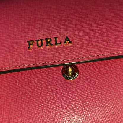 FURLA Pink Leather Embossed Sling Bag Single Shoulder Bag Golden hardware Removable shoulder strap-(SKU)-939936046