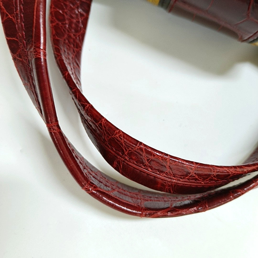 LOUIS VUITTON GRIET Brown Coated Canvas Monogram Crocodile Embossed Handbag with Gold Hardware-(SKU)-967372524