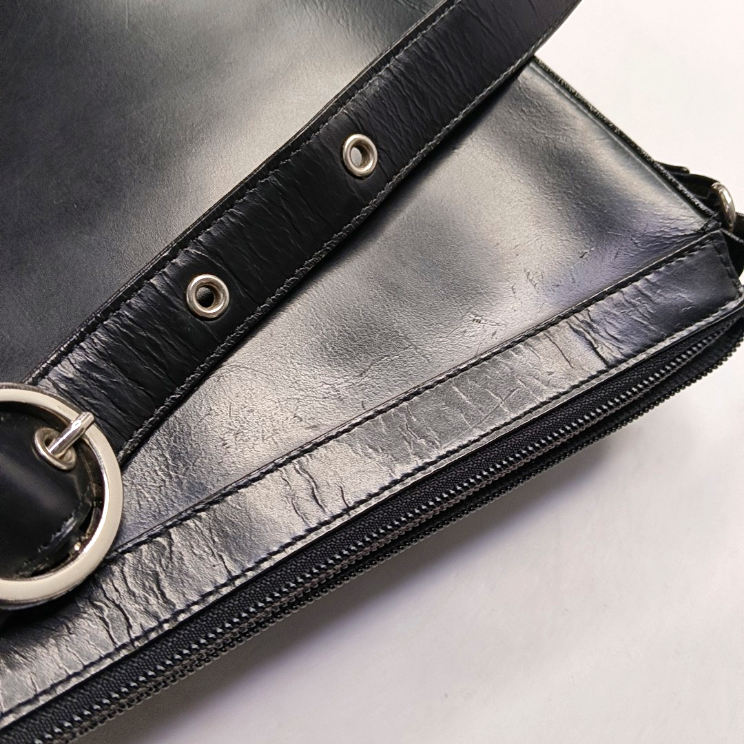 BURBERRY Black Calfskin Warhorse Grain Single Shoulder Bag Handbag Silver Hardware-(SKU)-946106319