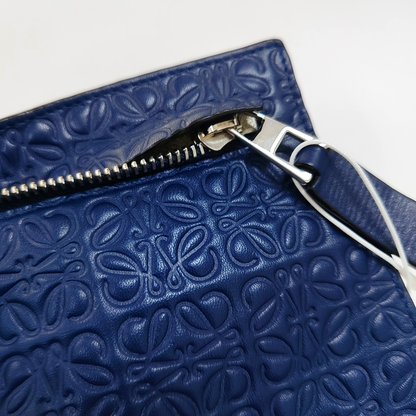 LOEWE T Pouch  Blue Calfskin Monogrammed Handbag Golden hardware-(SKU)-957656312