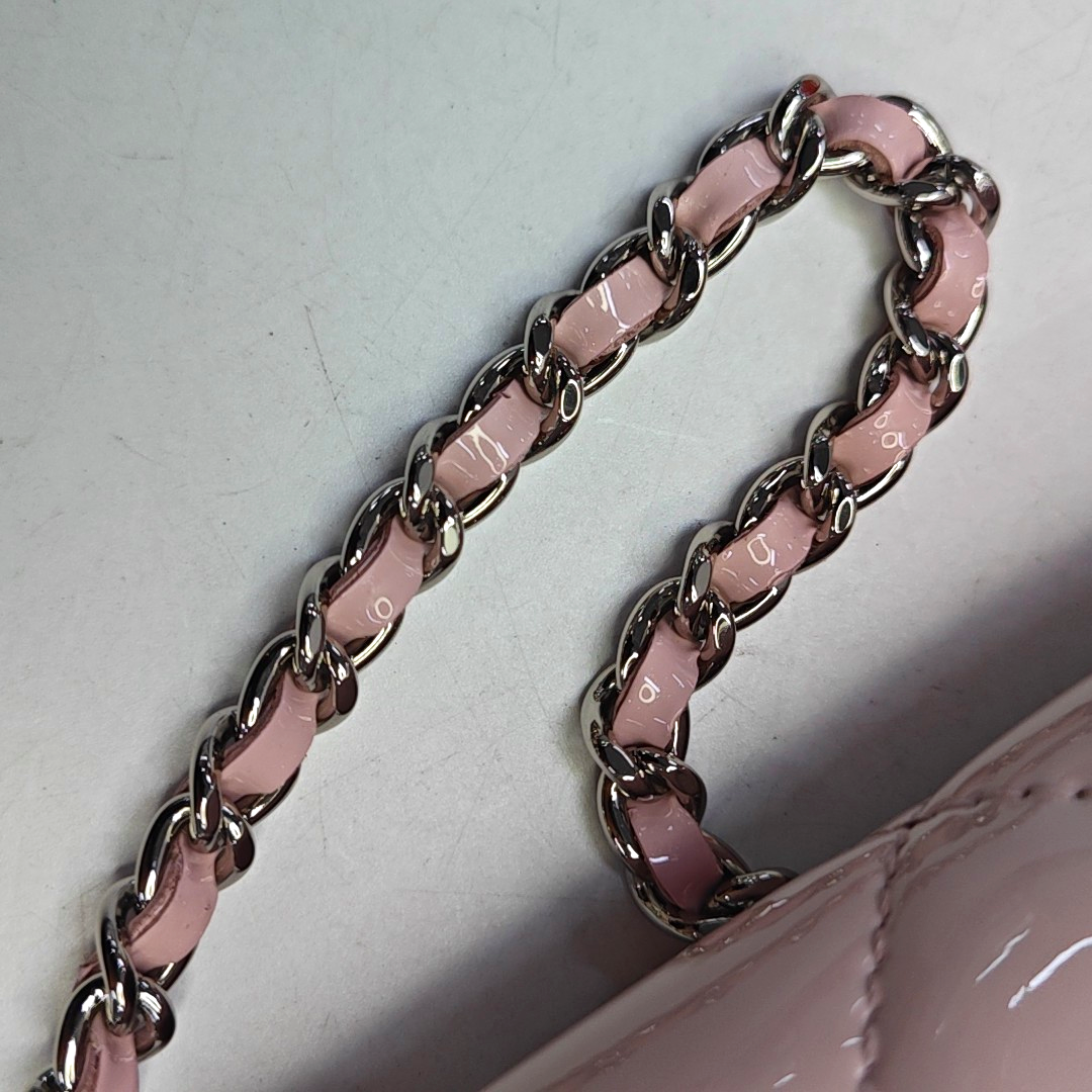 CHANEL CLASSIC FLAP Light Pink Lacquered Leather Quilted Matelassé Crossbody Shoulder Bag Handbag Gold and Silver Hardware 17 Openings-(SKU)-952358832