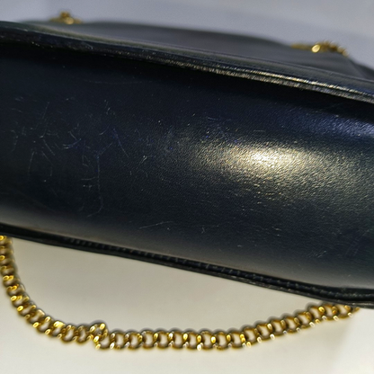 FERRAGAMO Dark Blue Cowhide Embossed Crossbody Bag Single Shoulder Bag Handbag Golden hardware-(SKU)-940146555