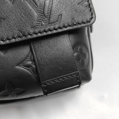 LOUIS VUITTON DOUBLE Black Leather Monogram Camera Bag Crossbody Shoulder Bag Black Hardware Removable Strap-(SKU)-970228770