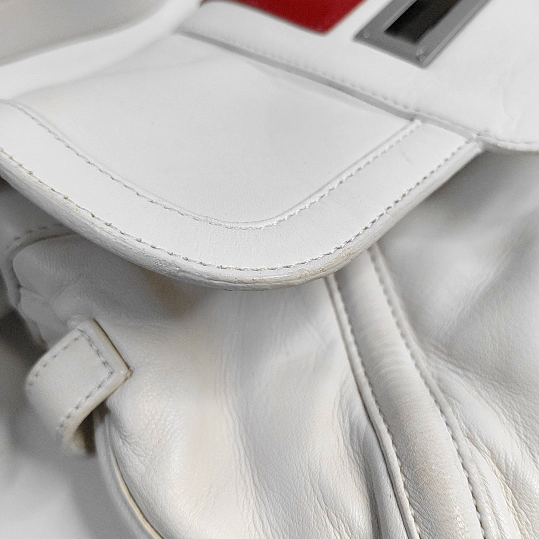 LOEWE White Leather Single Shoulder Bag Handbag Silver Hardware Removable shoulder strap-(SKU)-957821052
