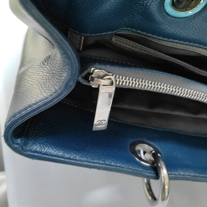 CHANEL CHANEL GST Large Blue Calfskin Quilted Matelassé Shoulder Bag Silver Hardware 17 Clasp-(SKU)-966451937