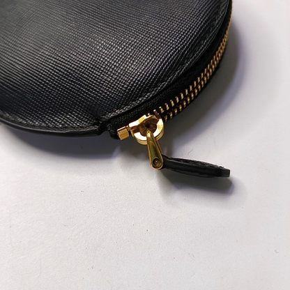 PRADA Round Bun Bag Black Leather Cross Grain Zipper Wallet Golden hardware-(SKU)-947037626