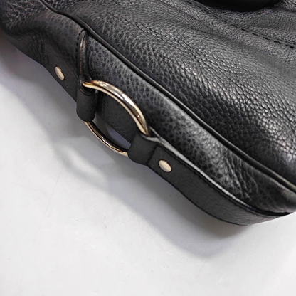 YSL MUSE Black Cowhide Quilted Rivets Tote Bag Silver Hardware-(SKU)-946633480