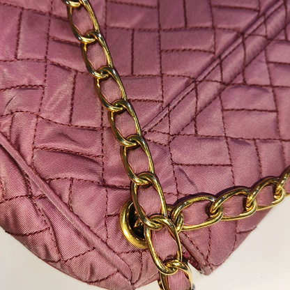 PRADA Pink Fabric Quilted Tassel Crossbody Bag Golden hardware-(SKU)-932708784