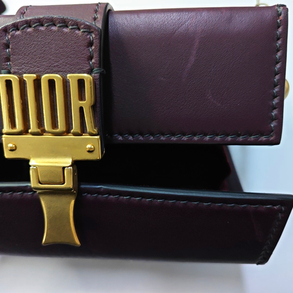 DIOR Dioraddict Small Burgundy Leather Crossbody Bag, Shoulder Bag, Golden Hardware, Removable Strap-(SKU)-945647624