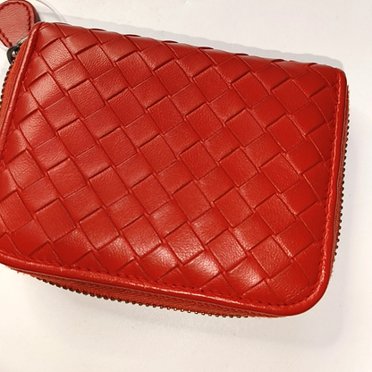 BOTTEGA VENETA Red Cowhide Woven Wallet Black hardware-(SKU)-957131888