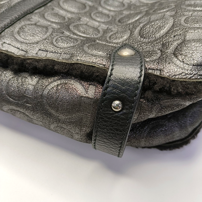 FERRAGAMO Marissa Dark Gray Fabric Textured Handbag Silver Hardware-(SKU)-928999227
