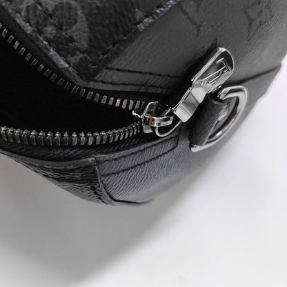 LOUIS VUITTON KEEPALL Black Coated Canvas Monogram Black Samurai Crossbody Bag Shoulder Bag Silver Hardware Removable Strap-(SKU)-965838556