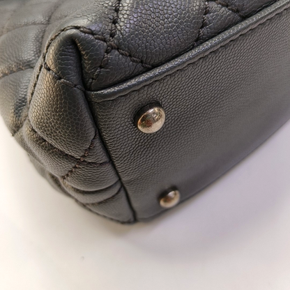 CHANEL COCO HANDLE Large Dark Grey Calfskin Quilted Shoulder Bag Tote Bag Crossbody Ruthenium Hardware 21cm-(SKU)-959419122