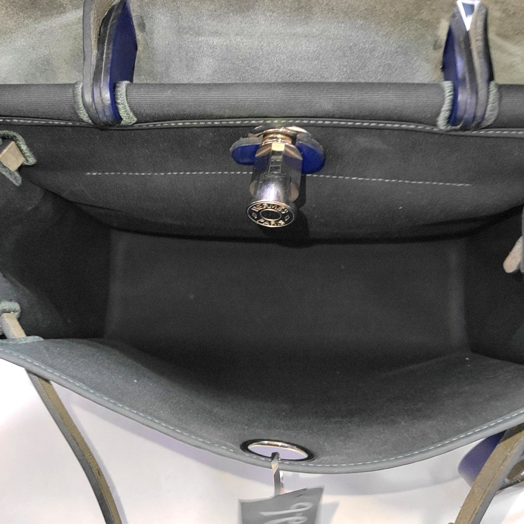 HERMÈS Herbag 31 Pine Green Canvas Crossbody, Tote, and Shoulder Bag with Silver Hardware C, Detachable Strap-(SKU)-969467115