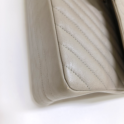 CHANEL 2.55 Grey Caviar Leather V-Shape Shoulder Bag with Gold Hardware, 27 Clasps-(SKU)-964136214